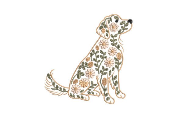 Download Floral Golden Retriever Dog Embroidery - Floral Collection