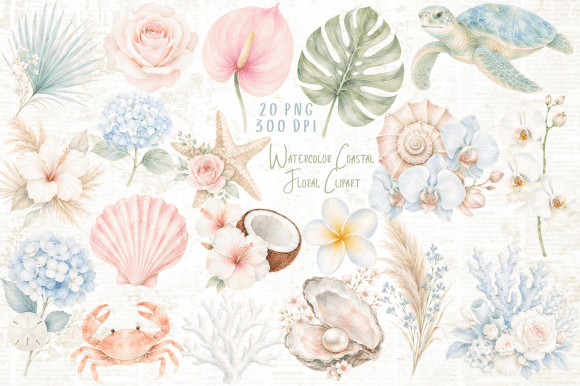 Download Watercolor Coastal Floral Clipart PNG - Floral Collection