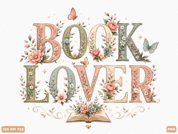 Download Book Lover Floral Typography PNG - Floral Collection